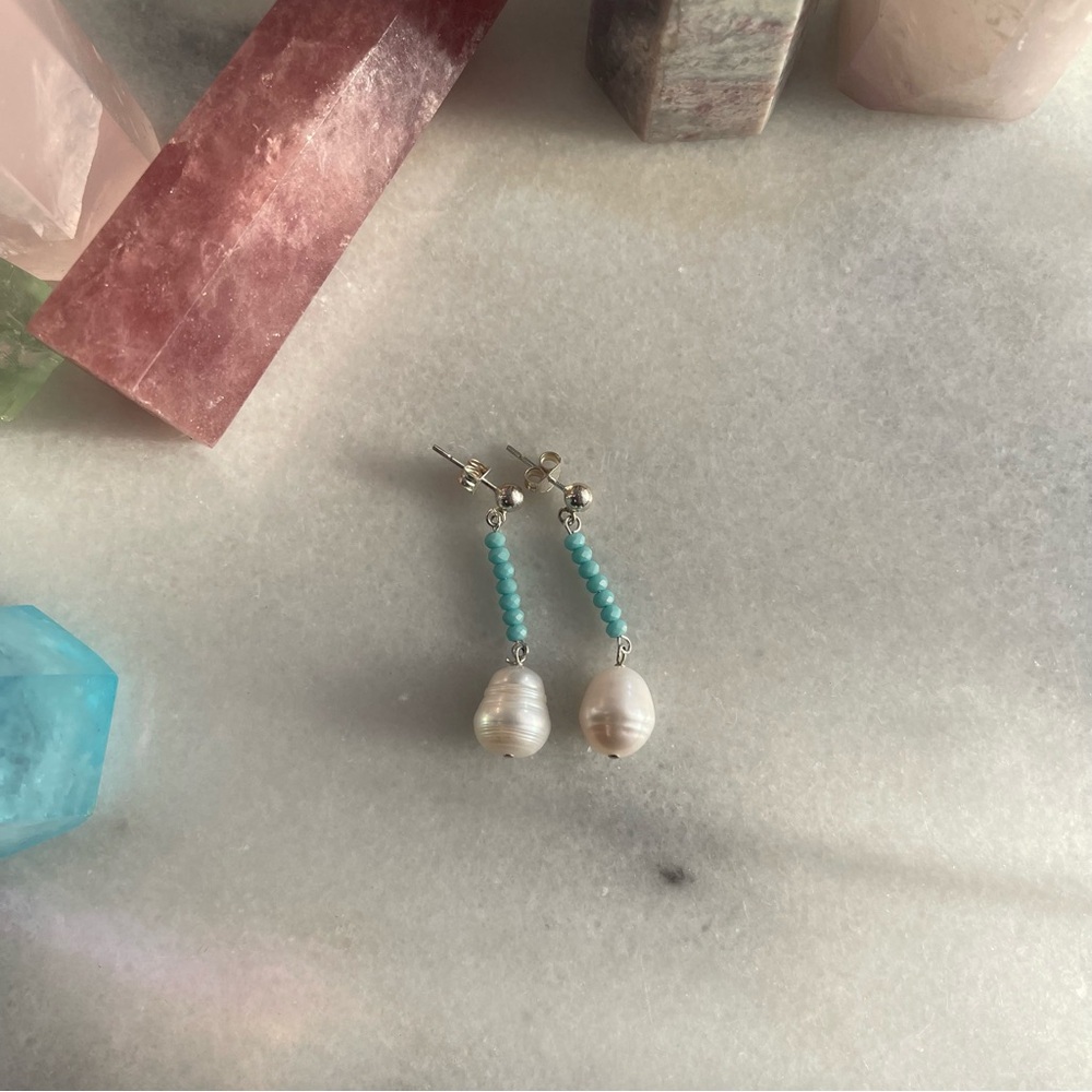 Pearl + Turquoise Drop Earrings